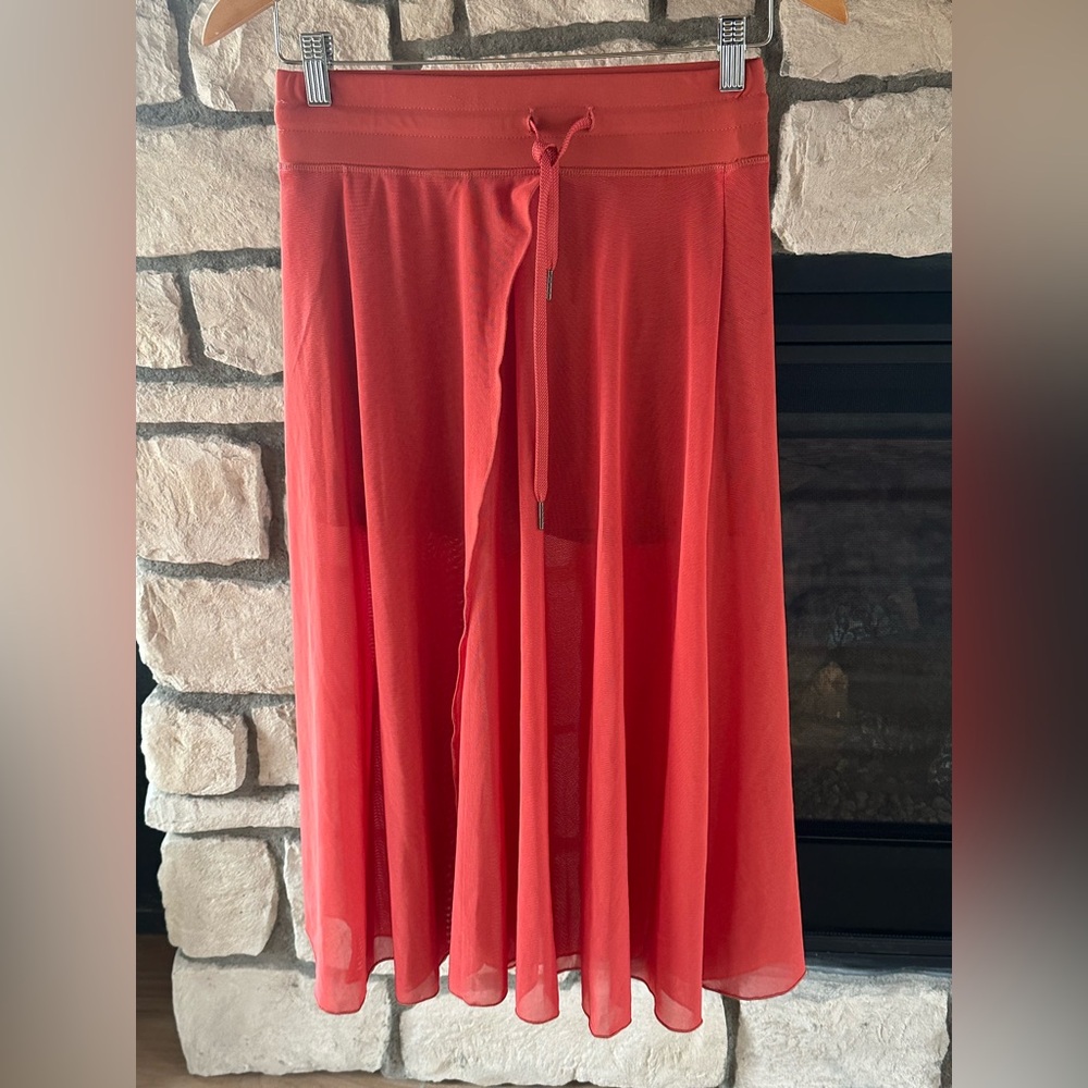 🆕NWT HALARA  High Waisted Drawstring Contrast Mesh Flowy Midi Flare Casual Skirt - Picture 7 of 10